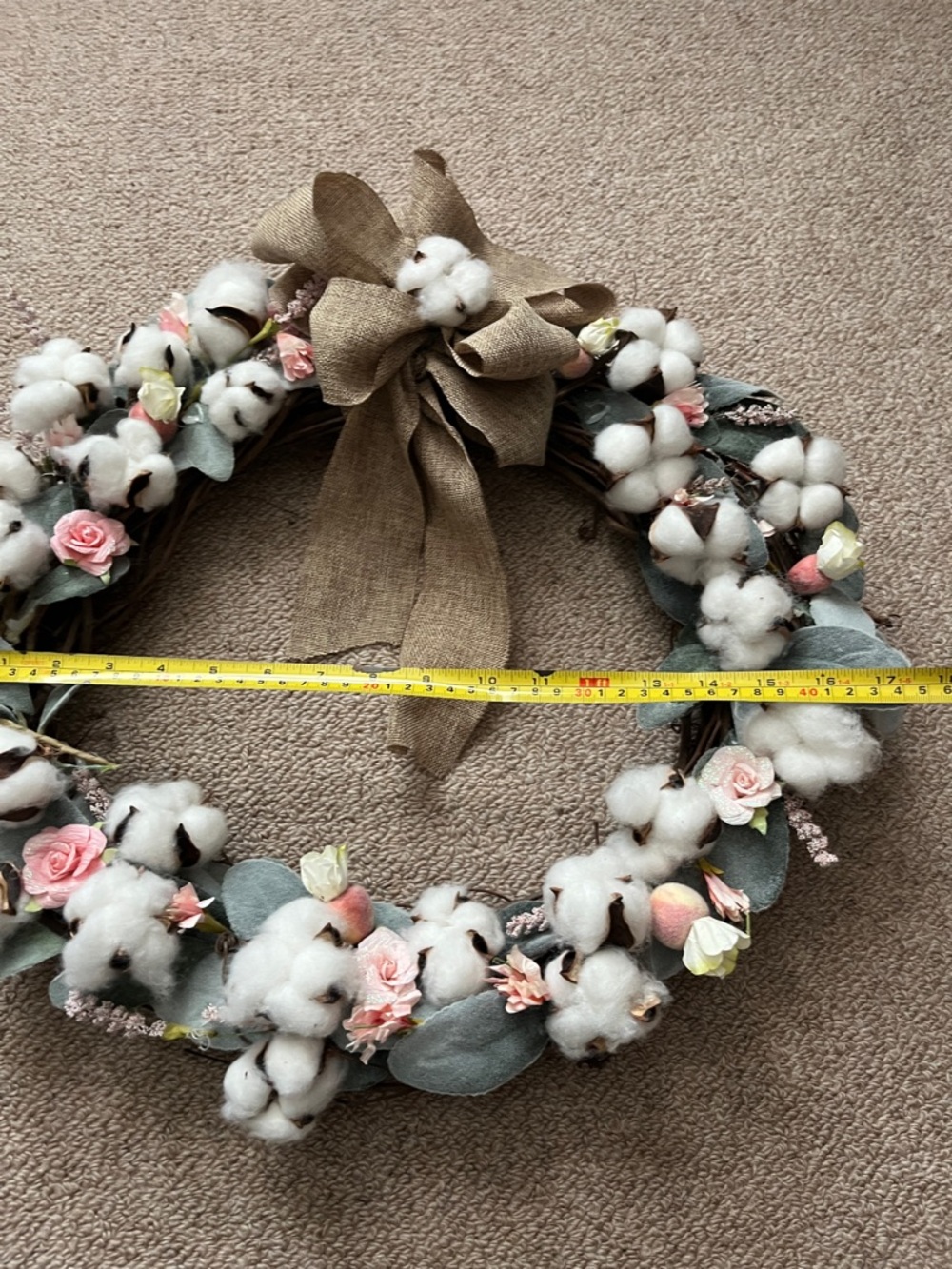 Cotton & Rose Spring Wreath with Burlap Bow - Picture 3 of 4